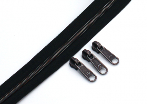 Endlosreißverschluss metallisiert schwarz/ titan (1m)